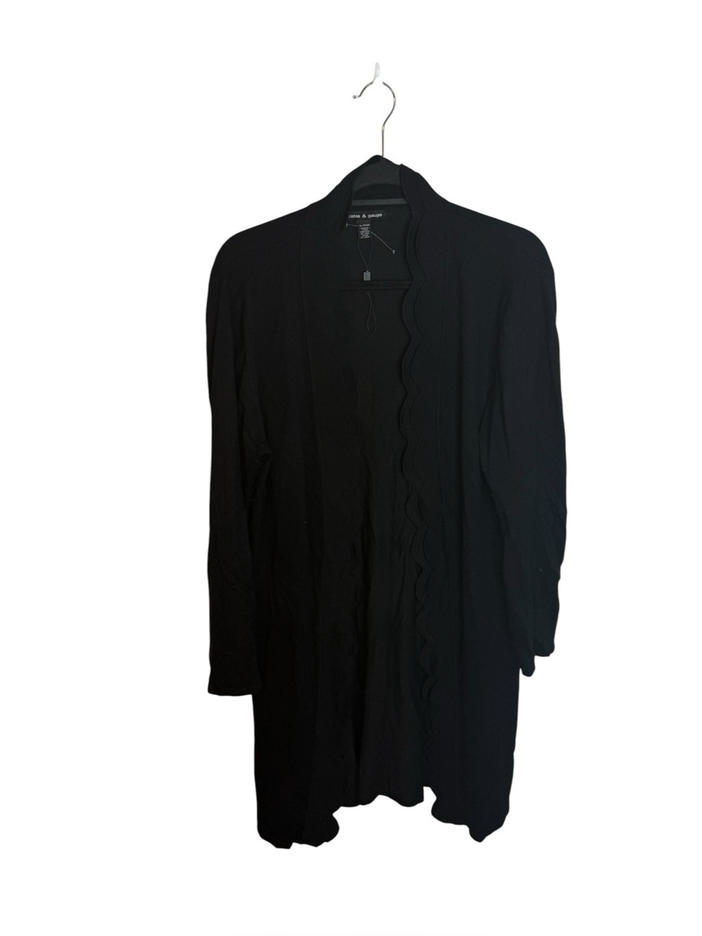 Cable & Gauge Black Scalloped Trim Longline Cardigan Sweater